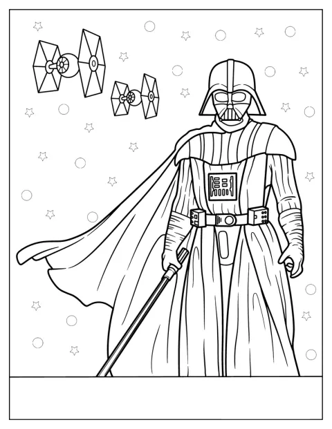 Darth Vader posa delante de varios cazas TIE.