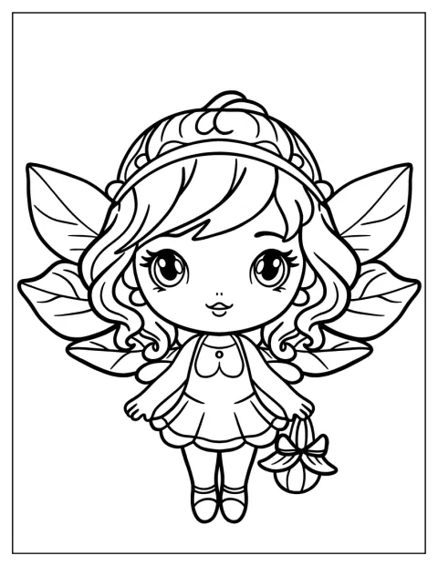 Dziewczynka-wróżka w stylu chibi niesie koszyk.