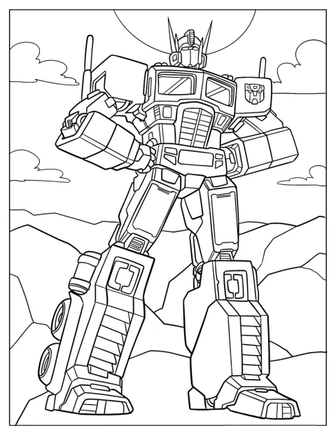 Optimus Prime står och blickar ut över det öppna ökenlandskapet.