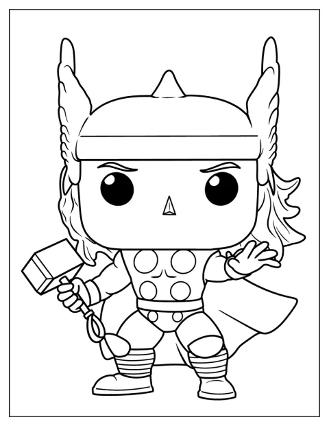 Funko Pop風のソーが、丸みのある姿で立っています。
