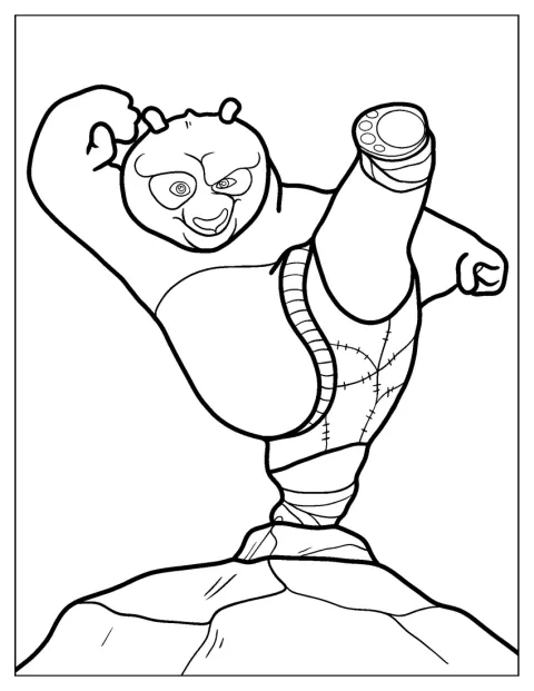 Po från Kung Fu Panda sparkar högt i luften.