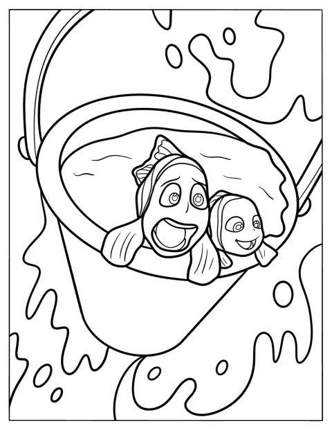 Finding Dory Coloring Page Of Marlin And Nemo Being Scooped Up In A Bucket
