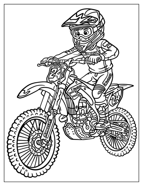 Un pilot de motocross conduce motocicleta Kawasaki cu numărul 24.