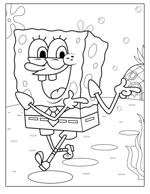 SpongeBob mindkét mutatóujjával mutat a tenger alatt.