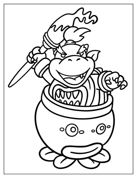 Baby Bowser egyszerű, vidám pózban látható.