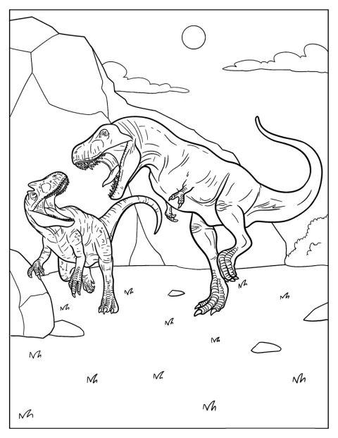 T. rex pronásleduje Allosaura a chystá se na něj zaútočit.