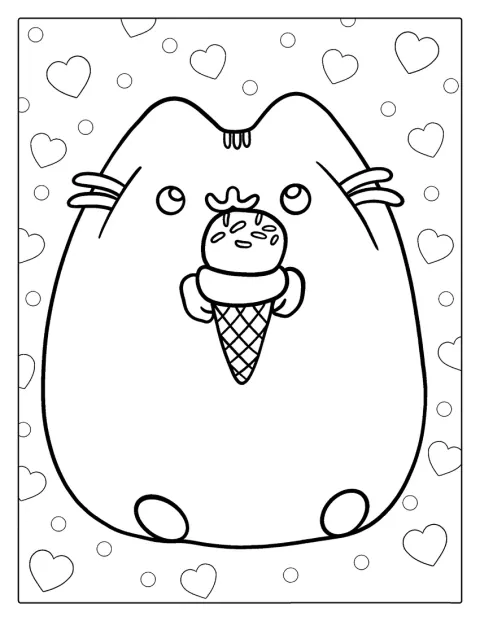 Pusheen sitter med en glass i tassarna.