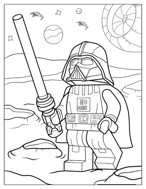 Darth Vader affronta un nemico mentre fluttua nello spazio.