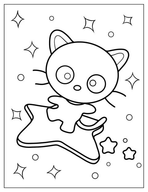 Chococat staat rechtop op een grote ster.