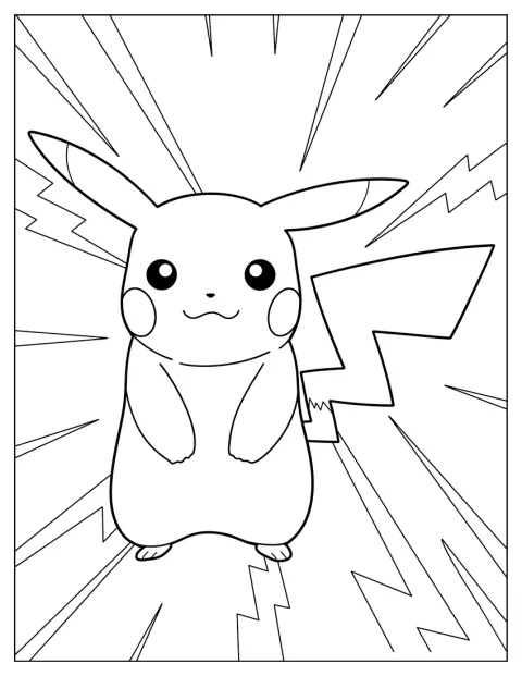 Pikachu lança raios elétricos enquanto está de pé.