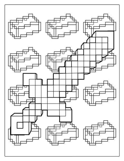 Een diamant zwaard uit Minecraft staat als eenvoudige contour afgebeeld.