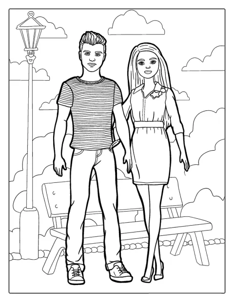 Barbie og Ken går en tur gennem parken.