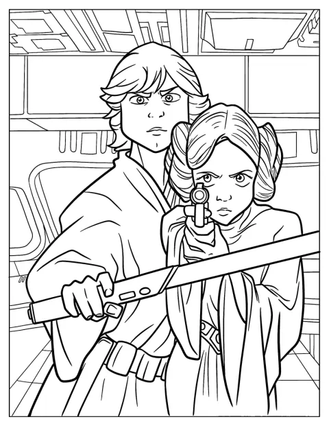 Luke Skywalker a Leia Organa jsou spolu vyobrazeni v roztomilém stylu.
