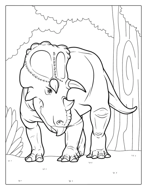 Un Triceratops est représenté avec de nombreux détails.