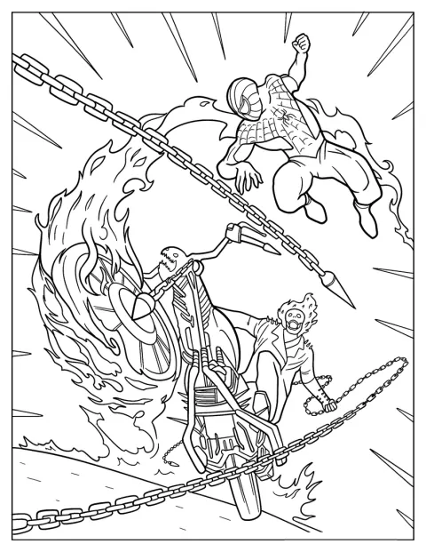 Spider-Man y Ghost Rider se enfrentan en una batalla intensa.