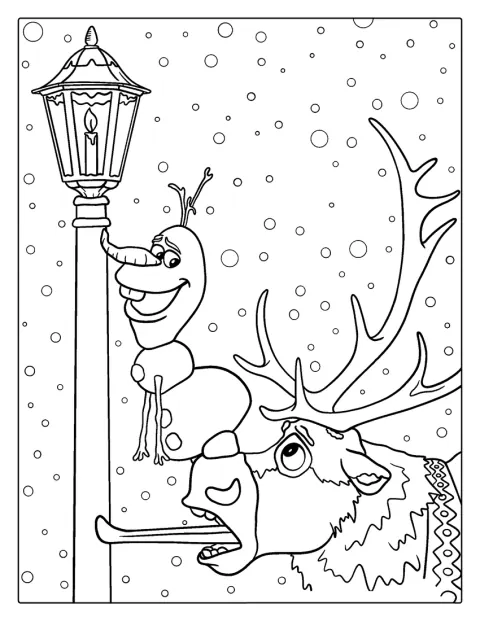 Olaf a Sven mají jazyky přilepené ke sloupu lampy.
