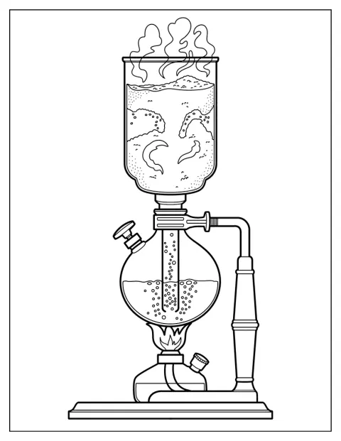 Le camere di vetro di una caffettiera a sifone sono piene di bolle.