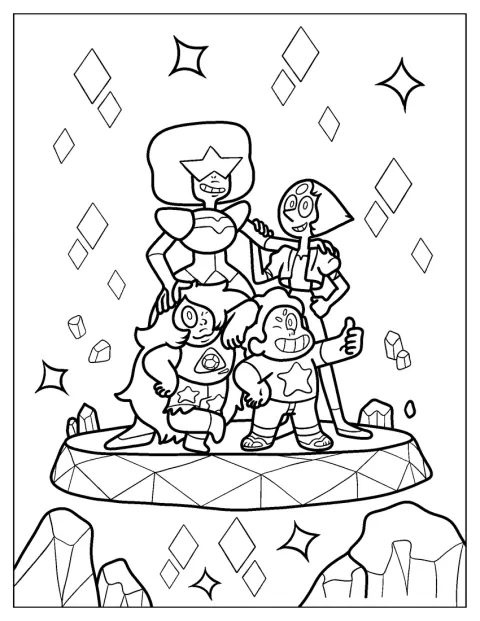 Steven está num pódio, acompanhado por Garnet, Pearl e Amethyst.