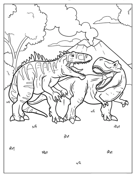 Ein Gigantosaurus kämpft gegen einen Tyrannosaurus Rex.