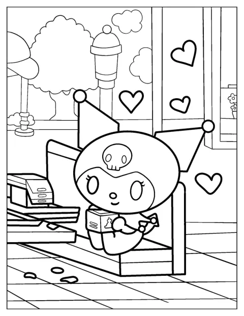 Kuromi pitelee laatikkoa, jossa on ruokaa.
