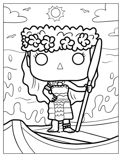 Vaiana stă lângă mare, întruchipată ca o figurină Funko Pop.