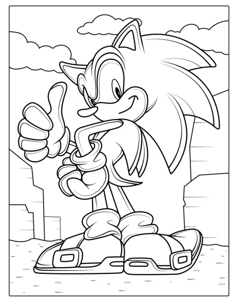 Sonic luce unos zapatos enormes mientras posa.