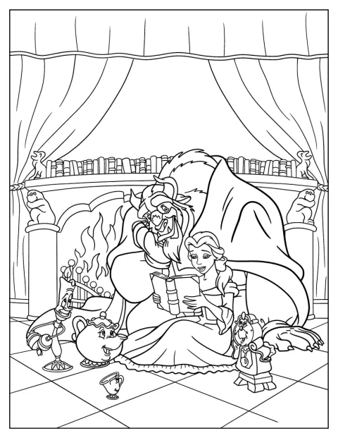 Belle læser højt for Beast og vennerne.