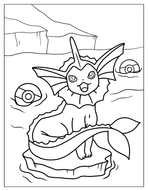 Vaporeon plave v oceánu.