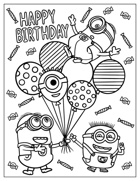 Minions fejrer fødselsdag med en festlig hilsen.