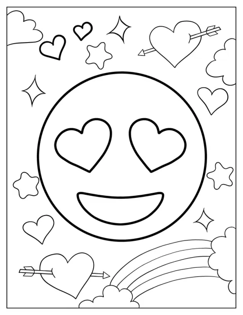ハート形の目をした笑顔の絵文字が、にっこりしています。