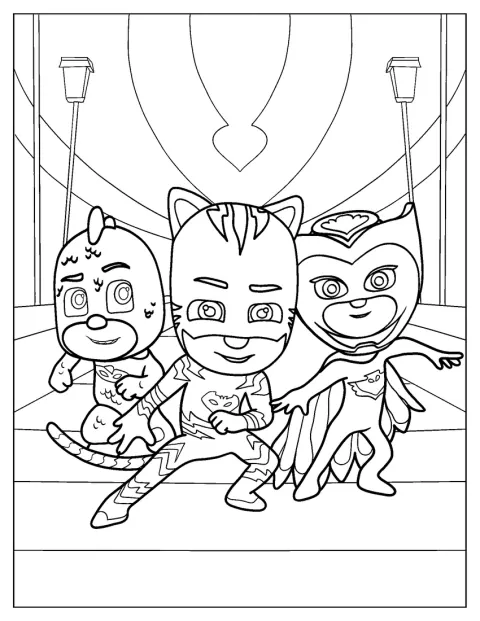 Gekko, Owlette e Catboy aparecem juntos num cartaz.
