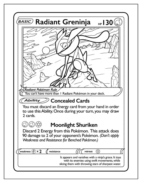 Greninja appare su una carta Pokémon con uno Shuriken lunare luminoso.