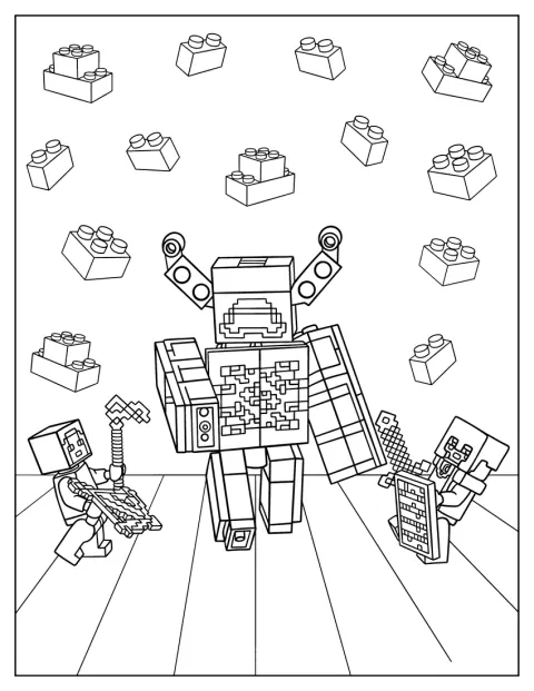 Personagens de LEGO Minecraft enfrentam-se no cenário sombrio das profundezas.