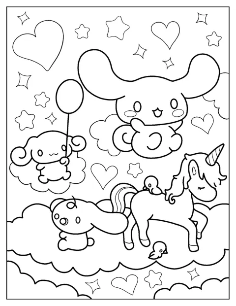 Cinnamoroll poletuje v oblacích s Milky a Espressem.
