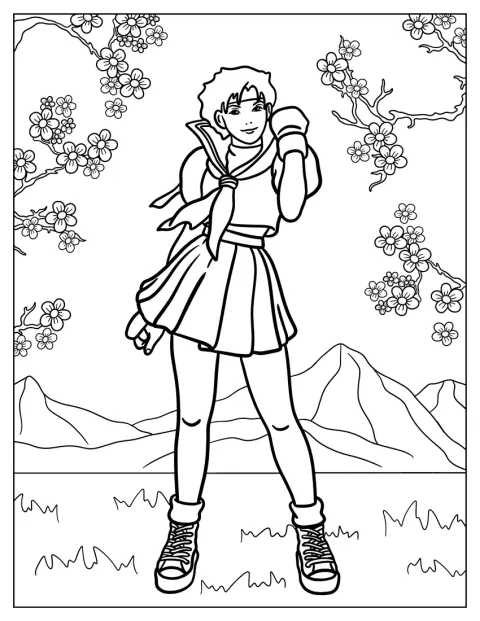 Sakura Kasugano pitää nyrkkeilyhanskoja käsissään.