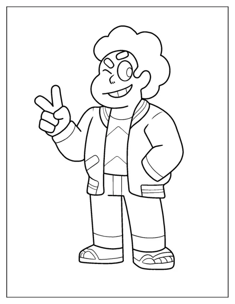 Easy Adult Steven Universe Coloring Page Doing Peace Sign For Kids
