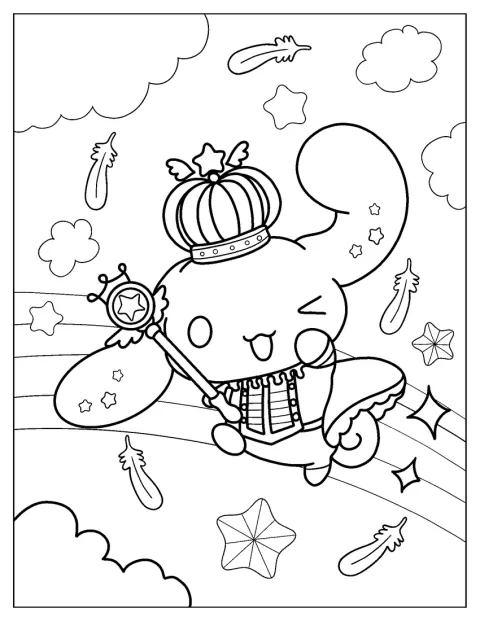 Cinnamoroll lleva una corona en la cabeza.