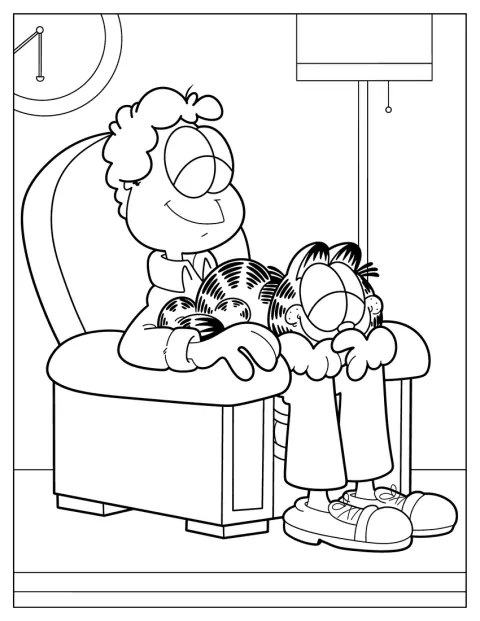 Garfield Jon Arbuckle ölében szundikál.