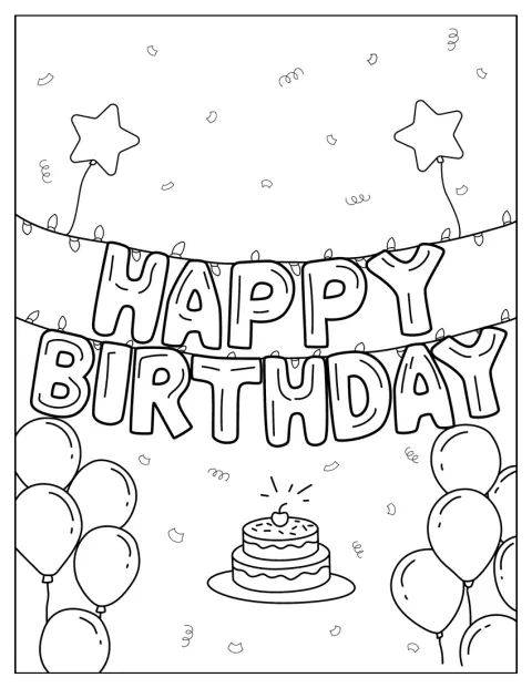 「Happy Birthday」の文字が、風船になって並んでいます。