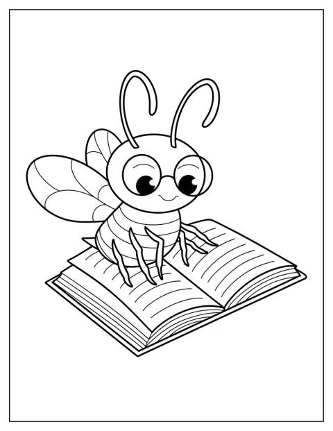 Una abeja ocupada lee un libro con atención.