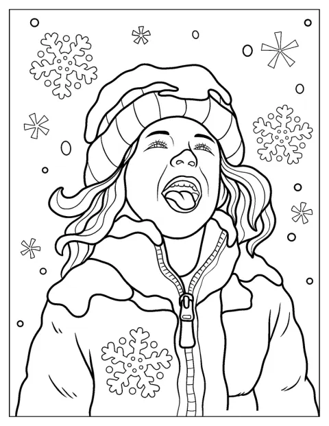 En flicka leker ute i snön.