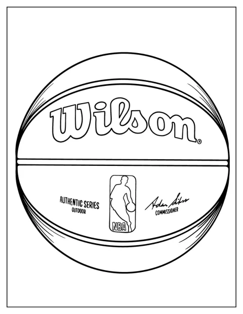 Un balón Wilson oficial de la NBA muestra sus líneas y su marca.
