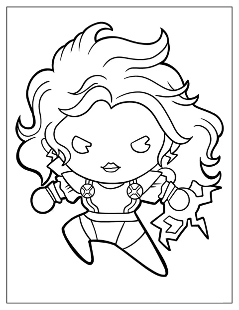 X-Men Coloring Page Of Kawaii Chibi Storm For Preschoolers