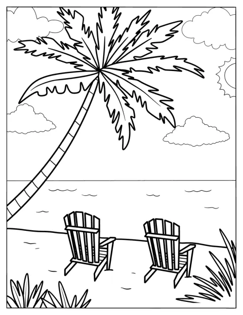 Beach Chairs Under A Palm Tree Facing The Sea