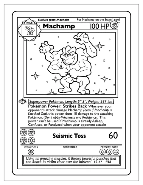 Machamp führt Seismic Toss auf einer Pokémon-Karte aus.