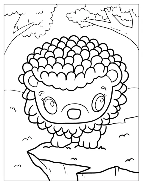 En gul løve fra Hatchimals sidder og smiler.