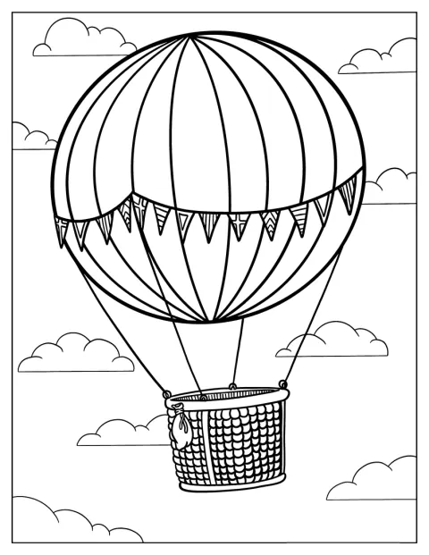 Un globo aerostático esférico lleva una cesta debajo.