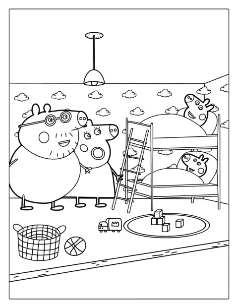 Peppa és George készülődik az esti lefekvéshez.