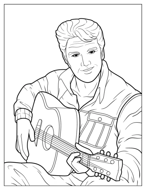 Elvis Presley soittaa kitaraa ja hymyilee itsekseen.
