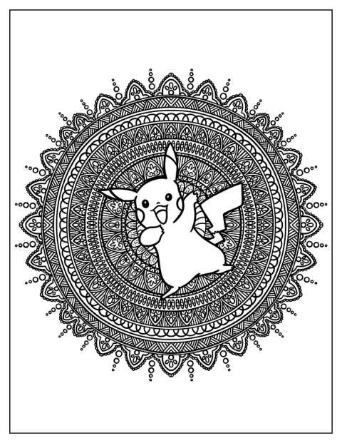 Pikachu acena no centro de um desenho circular de flores.